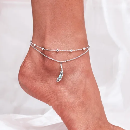 Miniatura 59 de CHIC & ARTSY Tobilleras de plata de ley S925 para mujer, pulsera de tobillo ajustable multicapa para playa, joyería de verano para mujer, de 10 a 11