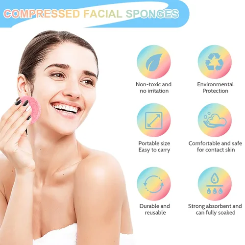 Miniatura 5 de 120 esponjas faciales comprimidas, esponja profesional para eliminación de maquillaje, esponja de limpieza facial redonda para spa, exfoliante