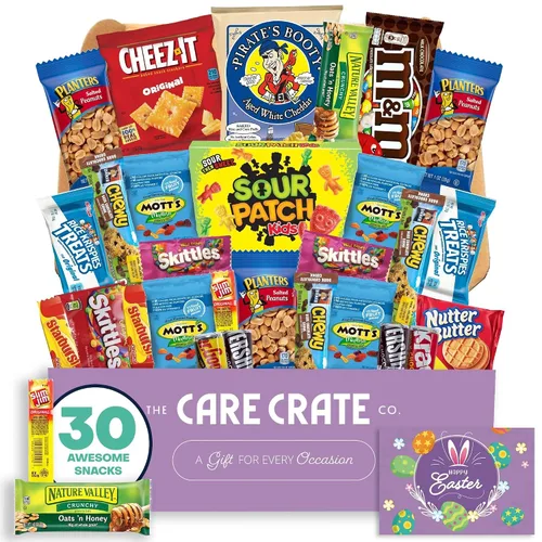 Miniatura 8 de Caja de aperitivos de Pascua (paquete de 40 unidades de cesta de regalo variada) cacahuetes, dulces, papas fritas, barras de granola y más - The