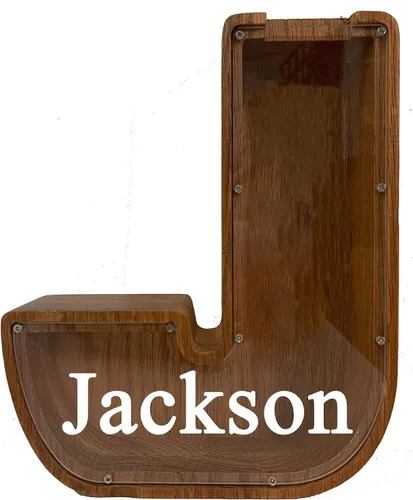 Miniatura 33 de Alcancía grande de madera personalizada para niños, alcancía con nombre personalizado, alcancía (nombre grabado láser) letras del alfabeto