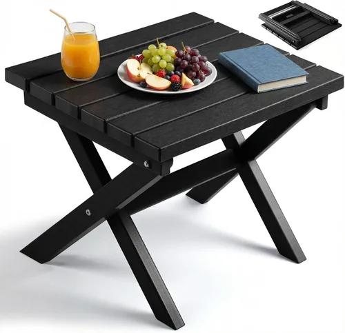 Miniatura 11 de PASAMIC Mesa auxiliar plegable para exteriores, mesa auxiliar de polietileno de alta densidad para exteriores, mesa de patio para todo tipo de clima