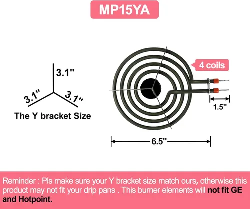 Miniatura 3 de LXun - Juego mejorado de 2 unidades de elemento quemador de estufa eléctrica MP15YA de 6 pulgadas, repuestos de quemadores de estufa eléctrica