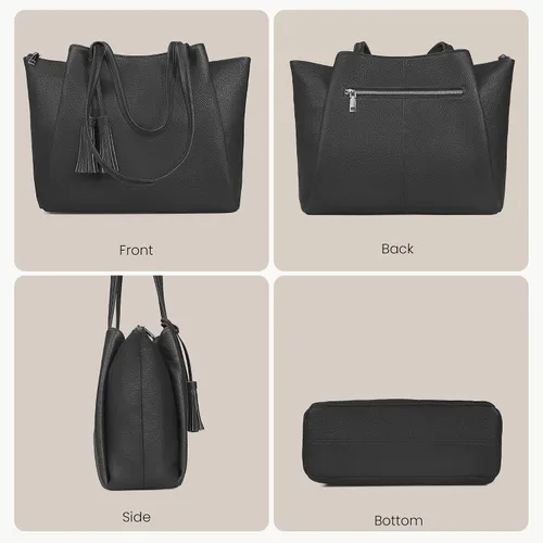 Miniatura 6 de befen Bolso de hombro para mujer de cuero genuino, bolsos para portátil con compartimentos, bolsos de mano