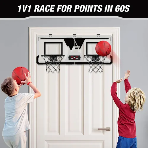 Miniatura 3 de HYES Juego de baloncesto para 2 jugadores, doble tiro sobre la puerta, mini aro de baloncesto para interiores con marcador, juguete de baloncesto
