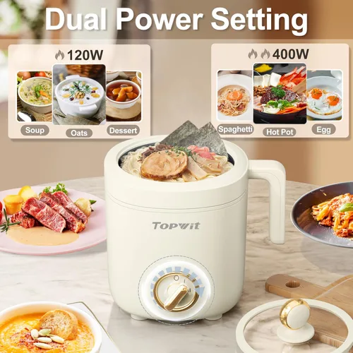 Miniatura 4 de TOPWIT Olla Caliente Eléctrica para Cocinar, Cocedor de Ramen de 1.2L, Cocedor de Fideos Portátil Antiadherente para Pasta, Sopa, Bistec, Avena