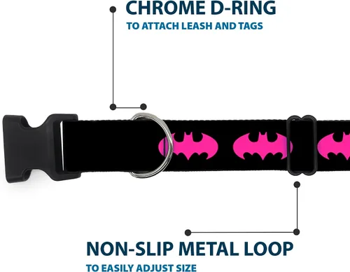 Miniatura 5 de DC Comics Collar para mascotas, collar de perro, hebilla de plástico, señal de Batman fucsia negro, 11 a 16.5 pulgadas, 1.0 pulgadas de ancho