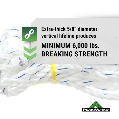 Miniatura 4 de Peakworks Línea de vida vertical estándar – Cuerda de poliacero de 5/8 pulgadas con gancho a presión – Industrial, construcción, techos, protección
