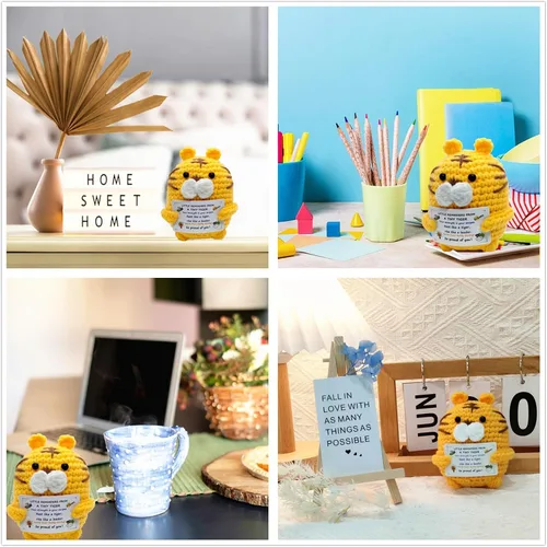 Miniatura 4 de Mini regalo de tigre de ganchillo positivo, lindo regalo de apoyo emocional inspirador para mujeres, hombres, adultos y adolescentes, decoración