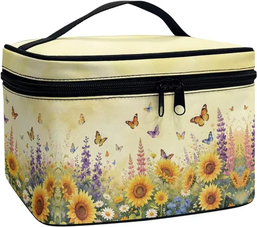 Miniatura 45 de 60S Groovy Hippie Flower Pink Pattern Travel Makeup Bags for Women Portable Tote Cosmetic Case with Carry Handle Toiletry Accessories Storage