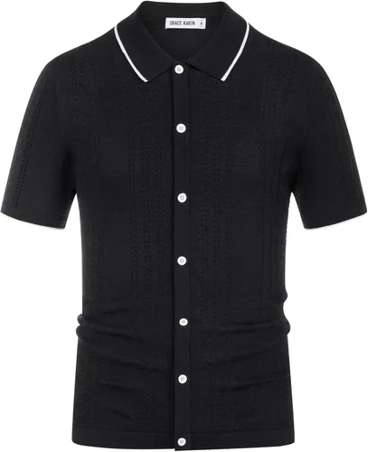 Miniatura 6 de GRACE KARIN Polo de punto transpirable para hombre, camisas con botones de bolos ahuecados