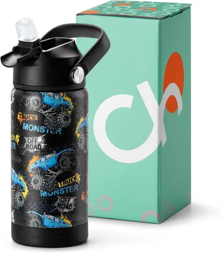 Botella de Agua Choco Mocha para Niños para la Escuela, Botella de Agua Aislada para Niños de Acero Inoxidable para Niños, 14 Oz Camión Monstruo