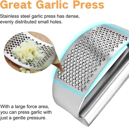 Miniatura 5 de Mecedora de prensa de ajo de acero inoxidable 316, trituradora de ajo ergonómica con asa, picadora de ajo resistente apta para lavavajillas