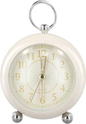 Miniatura 7 de Reloj despertador vintage de metal de mesa de 3.5 pulgadas colgante para anillo de noche despertador simple silencioso sin tictac con luz nocturna