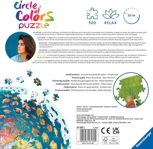 Miniatura 3 de Ravensburger Circle of Colors: Ocean - Rompecabezas redondo de 500 piezas Actividad atractiva para niños y adultos Calidad premium Prácticas