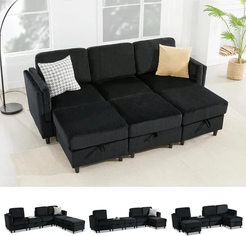 Miniatura 12 de KKL Sofá modular de 84 pulgadas, sofás de 3 plazas para sala de estar con almacenamiento, sofá modular de asiento profundo seccional, funda