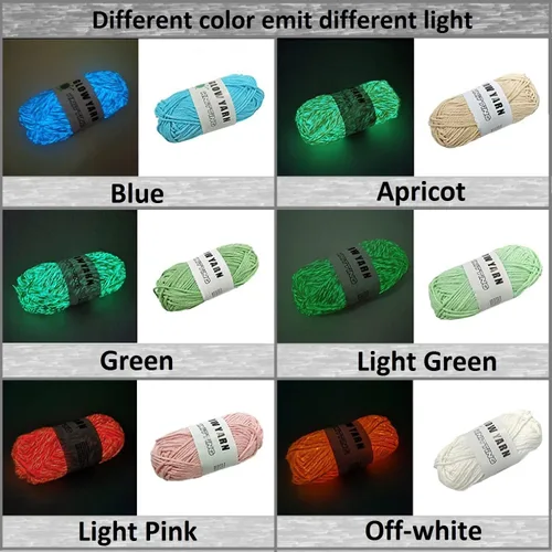 Miniatura 3 de 5 rollos de hilo que brillan en la oscuridad, ganchillo para tejer brillante mejorado, suministros de costura de hilo luminoso para manualidades