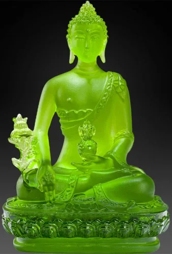 Houlu Estatua de Buda de la medicina tibetana, 4.13 pulgadas, figura de Buda curativa de cristal Liuli para la salud (verde)