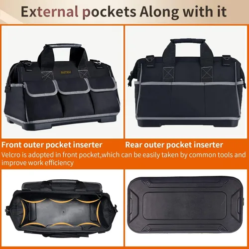 Miniatura 3 de FASTECH Bolsa de herramientas de boca ancha de 20 pulgadas con base moldeada a prueba de agua, bolsa organizadora de herramientas impermeable
