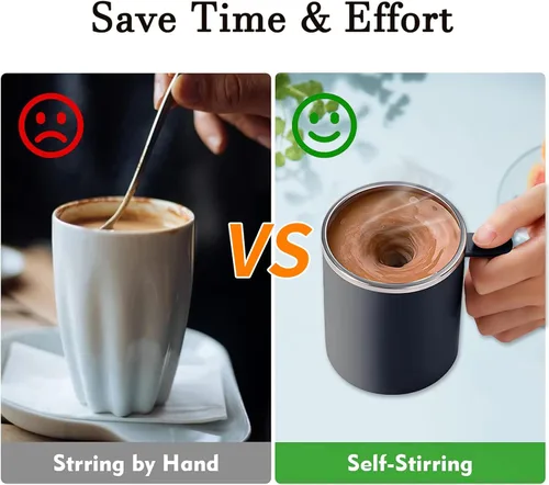 Miniatura 2 de Taza de café autoagitable, taza mezcladora eléctrica de 12.2 onzas con agitador magnético y antisedimentación, taza de viaje recargable para café