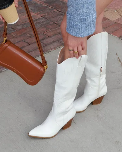 Miniatura 4 de Arromic Botas vaqueras para mujer, cómodas, bordadas, vaquera occidental, hasta la rodilla, puntera puntiaguda, cremallera, tacón grueso, traje