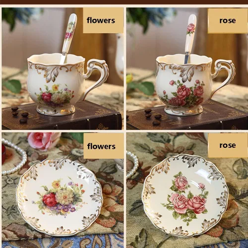 Miniatura 9 de Tazas de té y platillos (rosa, 8 onzas), juego de tazas y platillos florales con cuchara, tazas de té vintage, juego de té de porcelana