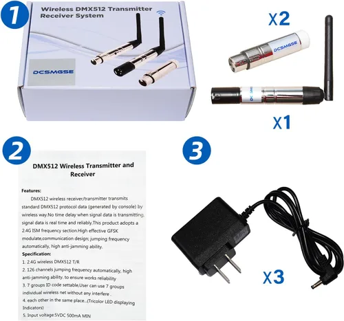 Miniatura 7 de DMX inalámbrico, 3 piezas DMX512 DMX Dfi DJ 2.4G inalámbrico 2 receptor y 1 transmisor etapa control de iluminación