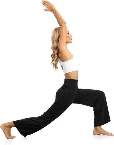 Miniatura 4 de DIBAOLONG Pantalones de yoga para mujer, holgados, de pierna ancha, cómodos, pantalones de pijama de cintura alta con bolsillos