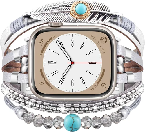 Miniatura 15 de VISOOM Correa de pulsera bohemia con cuentas compatible con Apple Watch de 40 mm/38 mm/41 mm/42 mm Series 10 9 8 7 SE Series 6/5/4 Correa de reloj