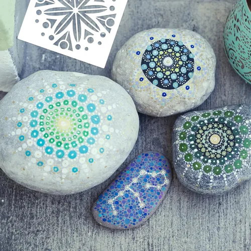 Miniatura 4 de Paquete de 56 plantillas (3.6 x 3.6 pulgadas) para pintar, plantillas reutilizables de pintura de puntos de mandala para bricolaje murales de rock