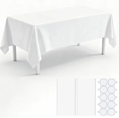 Miniatura 14 de Paquete de 2 manteles de plástico blanco, 108 x 54 pulgadas, manteles rectangulares desechables bohemios para bodas, pícnics y fiestas