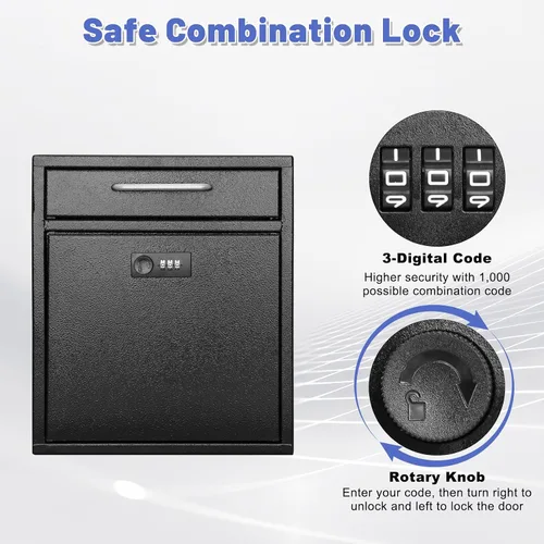 Miniatura 4 de KYODOLED Buzón de pared para exterior, cerradura de combinación, grande, negro Sturdy Steel, Anti-theft Large Drop Box, Ideal for Home, Office