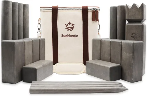 Miniatura 8 de SunNordic Kubb Set de Juego de Patio, Juego de Lanzamiento de Madera de Caucho para Jardín al Aire Libre con Bolsa de Transporte de Lona, Juego
