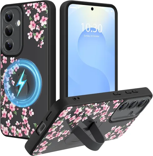 Miniatura 74 de Funda magnética compatible con Samsung Galaxy S25 Ultra para mujeres y hombres, estética flor de durazno, correa de muñeca ajustable incorporada