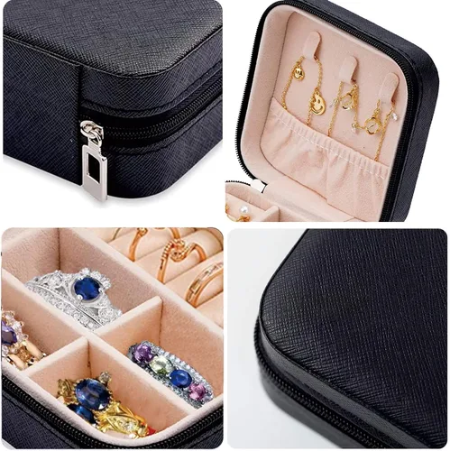 Miniatura 4 de Mini estuche de viaje de joyería, organizador de viaje de cuero para mujeres y niñas, pequeñas cajas de joyería para regalos, organizador de joyas