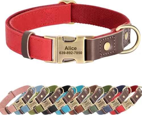 Miniatura 12 de Collares personalizados de piel sintética suave con nombre de mascota y número de teléfono para perros medianos, collares ajustables y duraderos