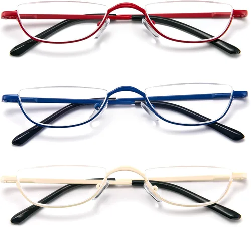 Miniatura 2 de Lentes de lectura de media montura de metal, con bisagra de resorte y bolsa de cuero para hombres y mujeres
