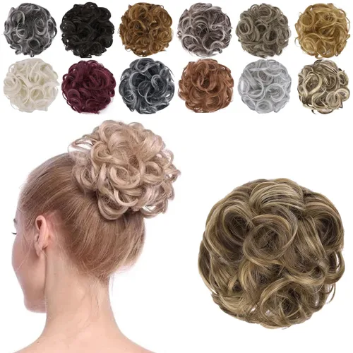 Miniatura 11 de Elaine Moño desordenado para mujer, cabello grueso y rizado, extensiones de cabello sintético ondulado, moño recogido, extensiones de cabello