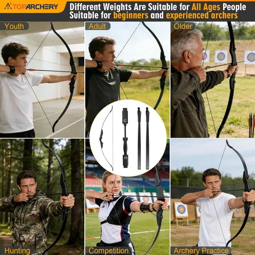 Miniatura 4 de TOPARCHERY Archery 57" Takedown Youth Recurve Bow Hunting Black Long Bow for Beginner Teenagers Right Left Hand Black - Draw Weight 20lbs 30lbs 40lbs