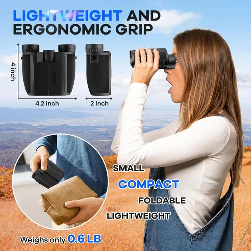 Miniatura 4 de Leacco Prismáticos compactos de 10 x 25 para adultos y niños, visión grande, binoculares pequeños impermeables con visión de poca luz BAK4, lente