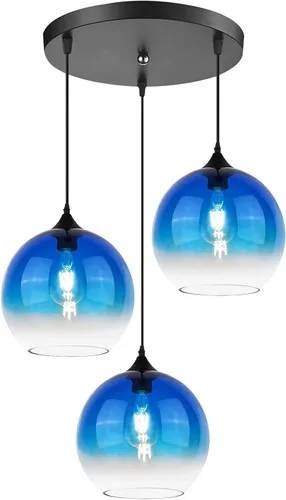 Miniatura 14 de Green Hand Blown Glass Globe Pendant Lights Mid Century Modern Ceiling Hanging Light Fixtures 8.2“ Farmhouse Striped Gold Chandelier for Kitchen