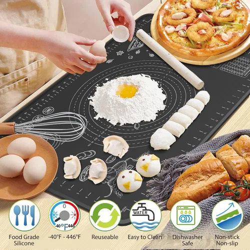 Miniatura 2 de Tapete de Silicona para Hornear de 28" x 20" de Grosor Extra para Amasar con Medidas y Elevación de Bordes, Tapete de Repostería de Silicona