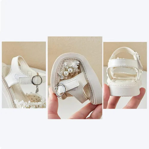 Miniatura 6 de BININBOX Sandalias planas de verano para niñas pequeñas y grandes, con purpurina y puntera abierta, antideslizantes, suela de goma suave, zapatos
