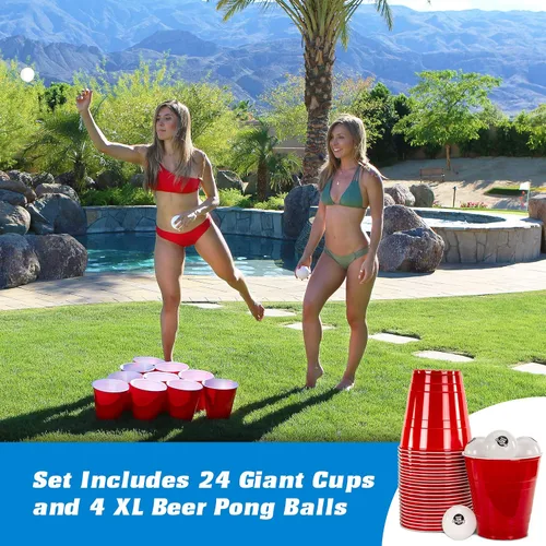 Miniatura 4 de GoPong Juego de beber Giant Yard Pong para adultos – Césped interior/exterior, playa y fiesta de cerveza Pong – 24 tazas gigantes resistentes con 4