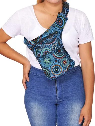 Miniatura 7 de The Collection Royal Riñonera Bolsos Cruzados para Mujeres Bolsa de Cinturón de Lona de Algodón Boho Hippie Festival Colorida para Mujeres