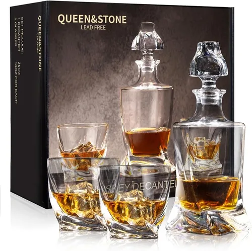 Miniatura 10 de Juego de decantador de whisky cuadrado de 23Oz con 2 vasos en caja, juego de decantador para licor de scotch, juego de decantadores de vino y whisky