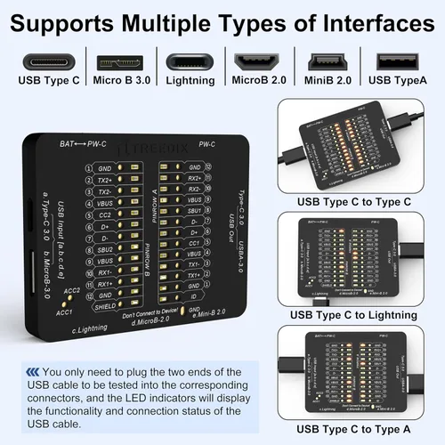 Miniatura 2 de Treedix Probador de Cables USB Comprobador de Cables USB Detección Rápida de Cables de Datos para Type-C, USB-A 3.0, Micro-B 3.0, Micro-B 2.0