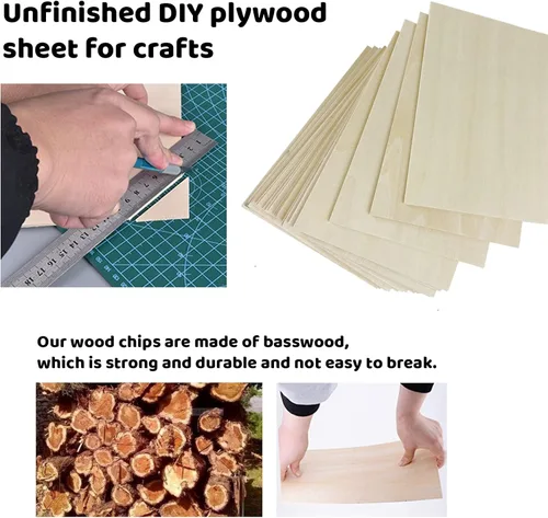 Miniatura 3 de MUXGOA Paquete de 20 hojas de tilo, hojas de madera finas para manualidades, láser, quema de madera, adornos de madera, se pueden cortar y pintar a
