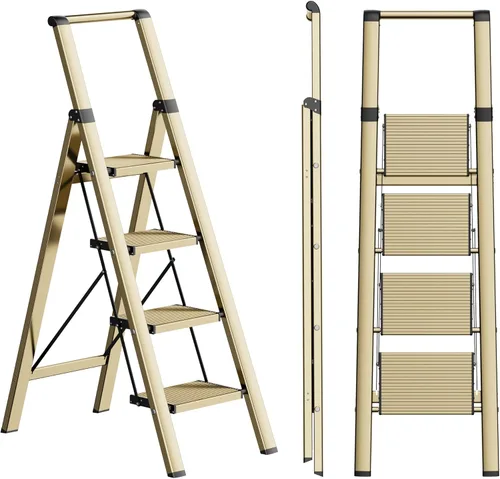 Miniatura 23 de SOLADDER Escalera de 6 escalones, taburete plegable con mango y pedal ancho antideslizante, escalera de escalera portátil de aluminio ligero
