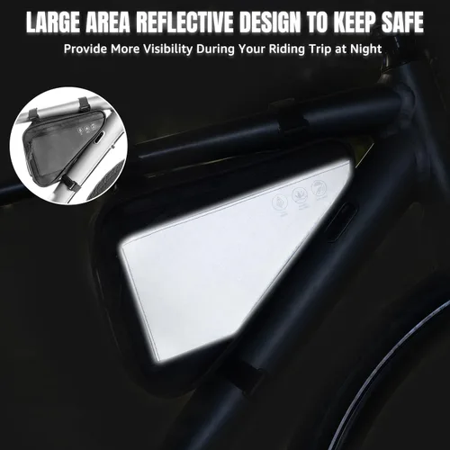Miniatura 4 de Bolsa de almacenamiento para cuadro de bicicleta WOTOW, bolsa triangular reflectante resistente al agua con dos bolsillos laterales, bolsa