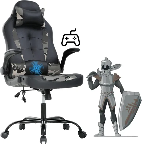 Miniatura 10 de Silla de juegos, silla de oficina, silla de escritorio, silla ergonómica de respaldo alto con soporte lumbar, reposabrazos abatibles, reposacabezas